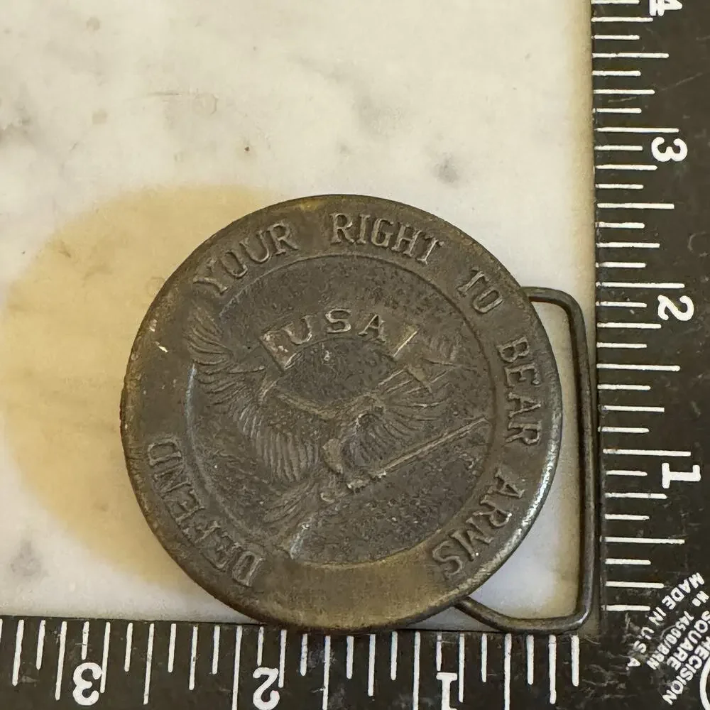 Vintage Brass “ Defend Your Right To Keep Bear Arms” Eagle Belt Buckle‎ - Picture 2 of 3